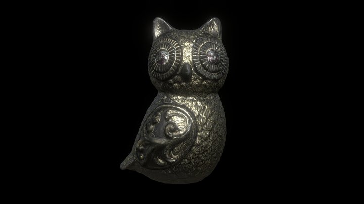 Golden owl sculpture 3D Model