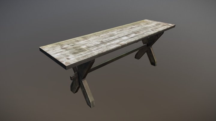 Worn garden table (LowPoly) 3D Model