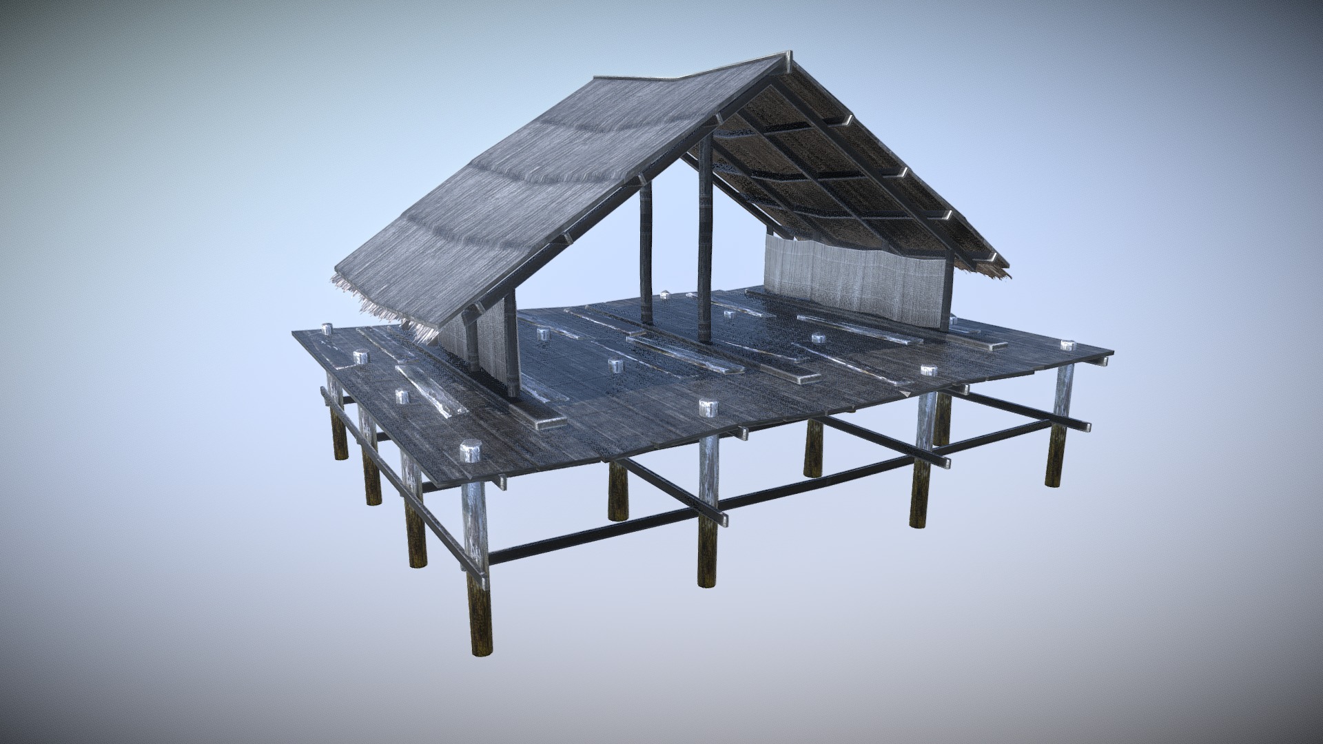 3D model Dock Hut - This is a 3D model of the Dock Hut. The 3D model is about a wooden house on a white background.