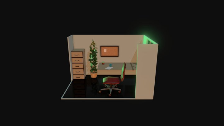 90s low poly office room 3D Model