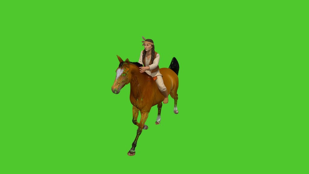 American_woman_riding_horse_low_poly