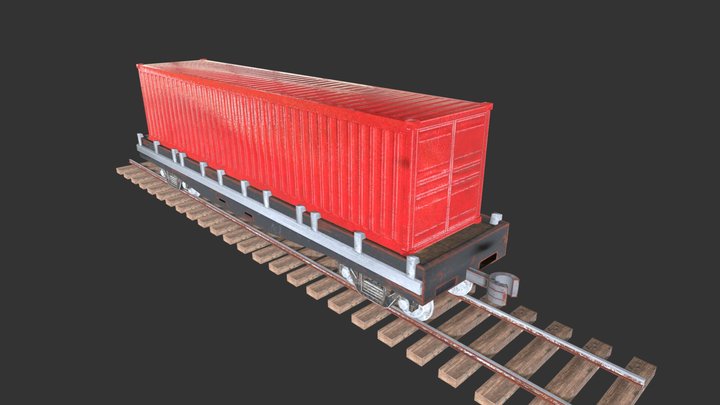 Platform Wagon with Container 3D Model