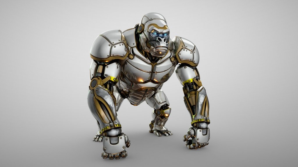 robotyczny biało złoty goryl