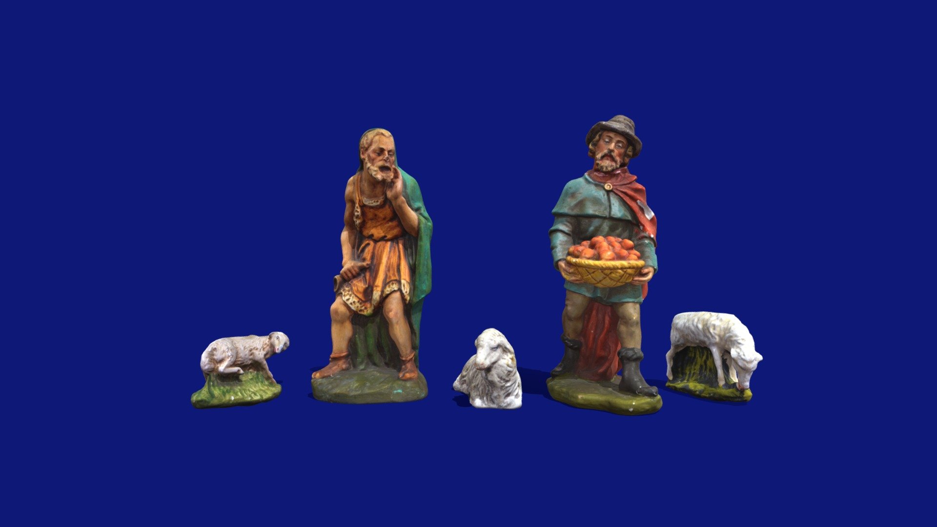 Vintage Nativity Figures Shepherds W Sheep 3d Model By Kai