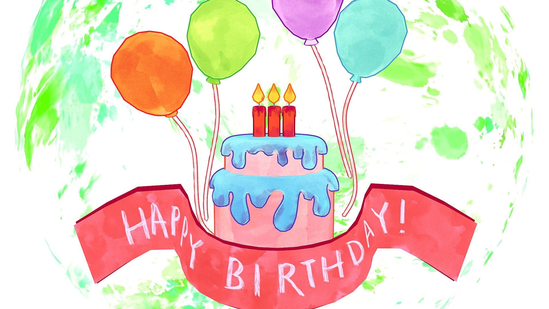 Happy birthday cake Watercolor 3D model by Zen Apricorna
