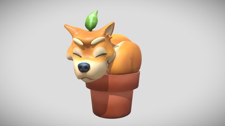 Akita Dog on a flower spot / Akita Dog 3d model 3D Model