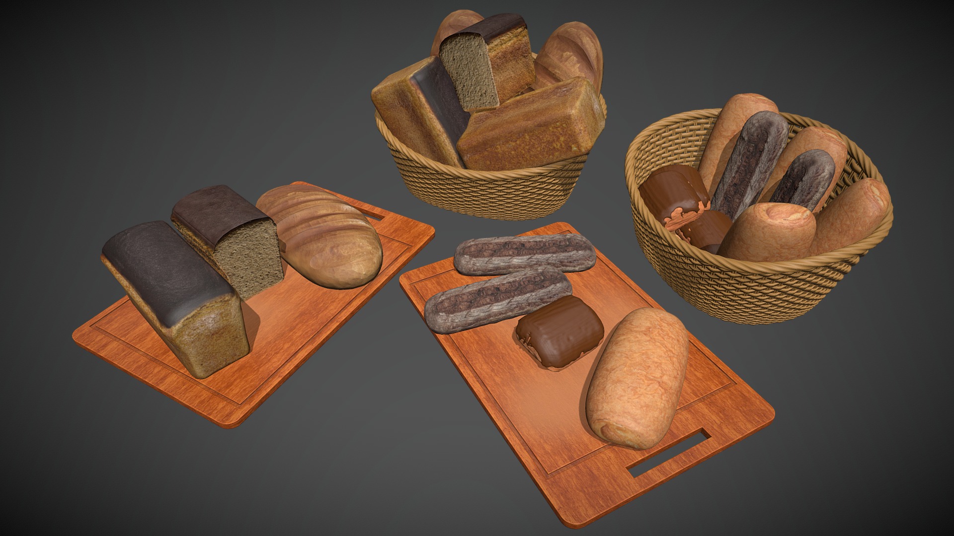 3D model Bread - This is a 3D model of the Bread. The 3D model is about a group of wooden objects.