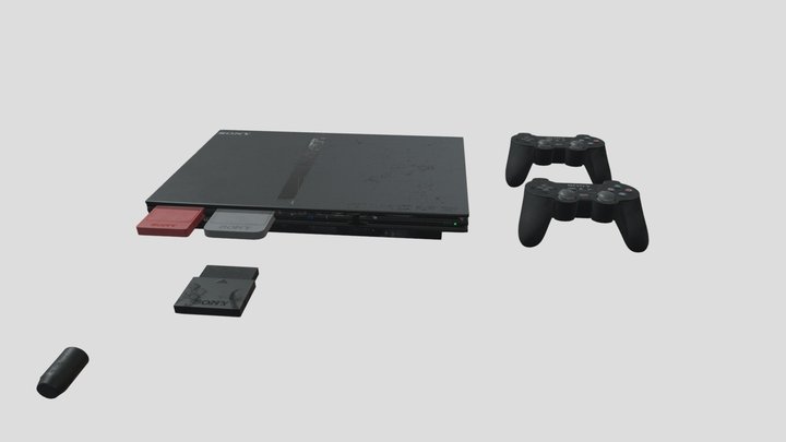 Playstation 2 (with memory cards + controllers) 3D Model