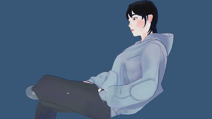 Cool girl sitting pose 3D Model