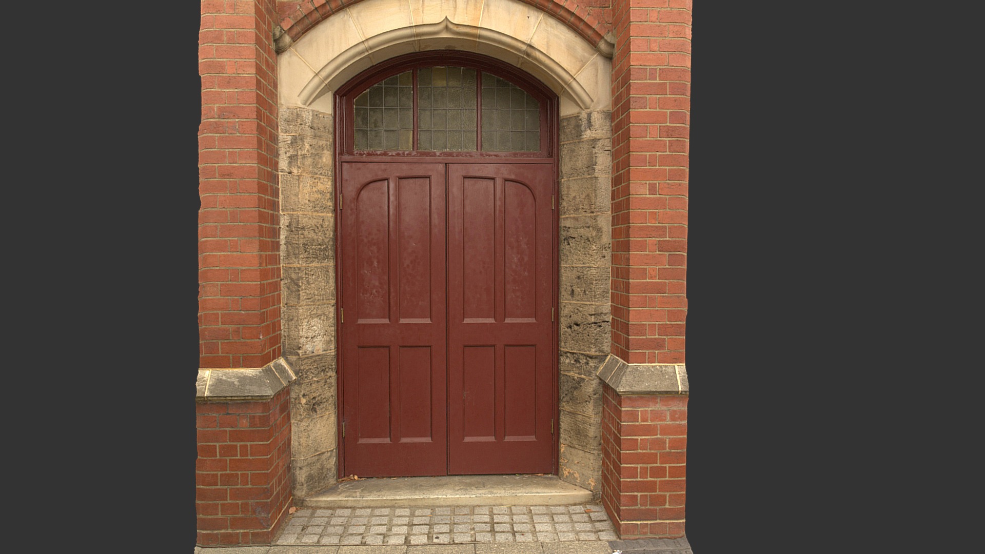 3D model Church door - This is a 3D model of the Church door. The 3D model is about a brown door in a brick building.