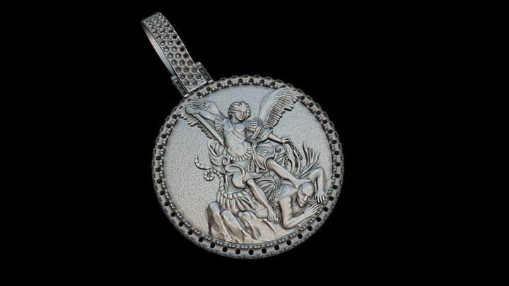 Pendant Archangel Michael killing the dragon 3D Model