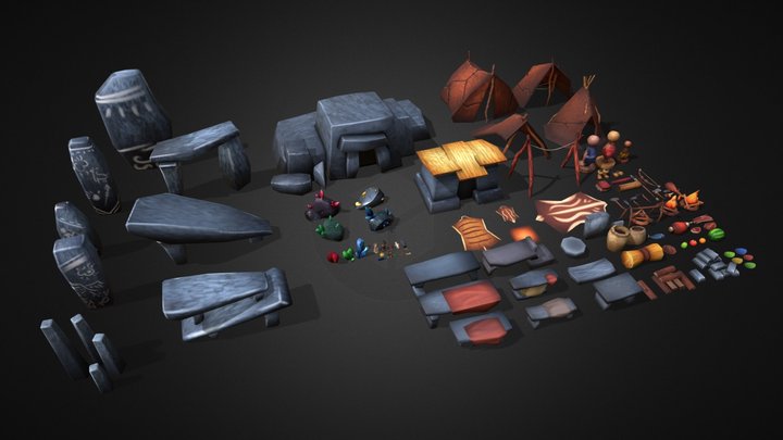 Handpainted Lowpoly Pack - Stone Age 3D Model