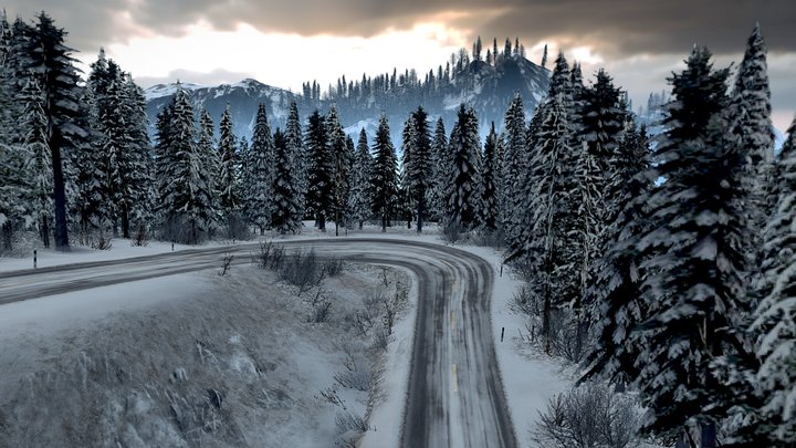 Snowy Mountain Road Scene