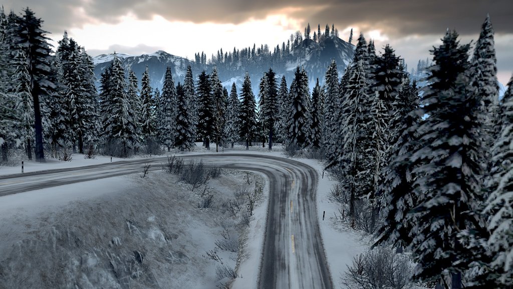 Snowy Mountain Road Scene