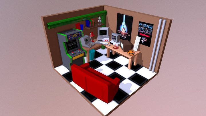 80s Hacker Boy Room - Low Poly 3D Model