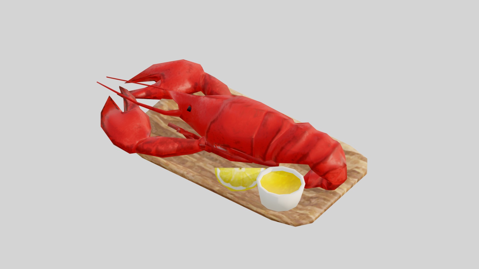 3D model Lobster Low-poly G09 - This is a 3D model of the Lobster Low-poly G09. The 3D model is about a red bird on a cutting board.
