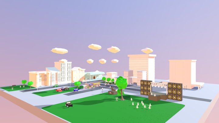 Low Poly Town 3D Model