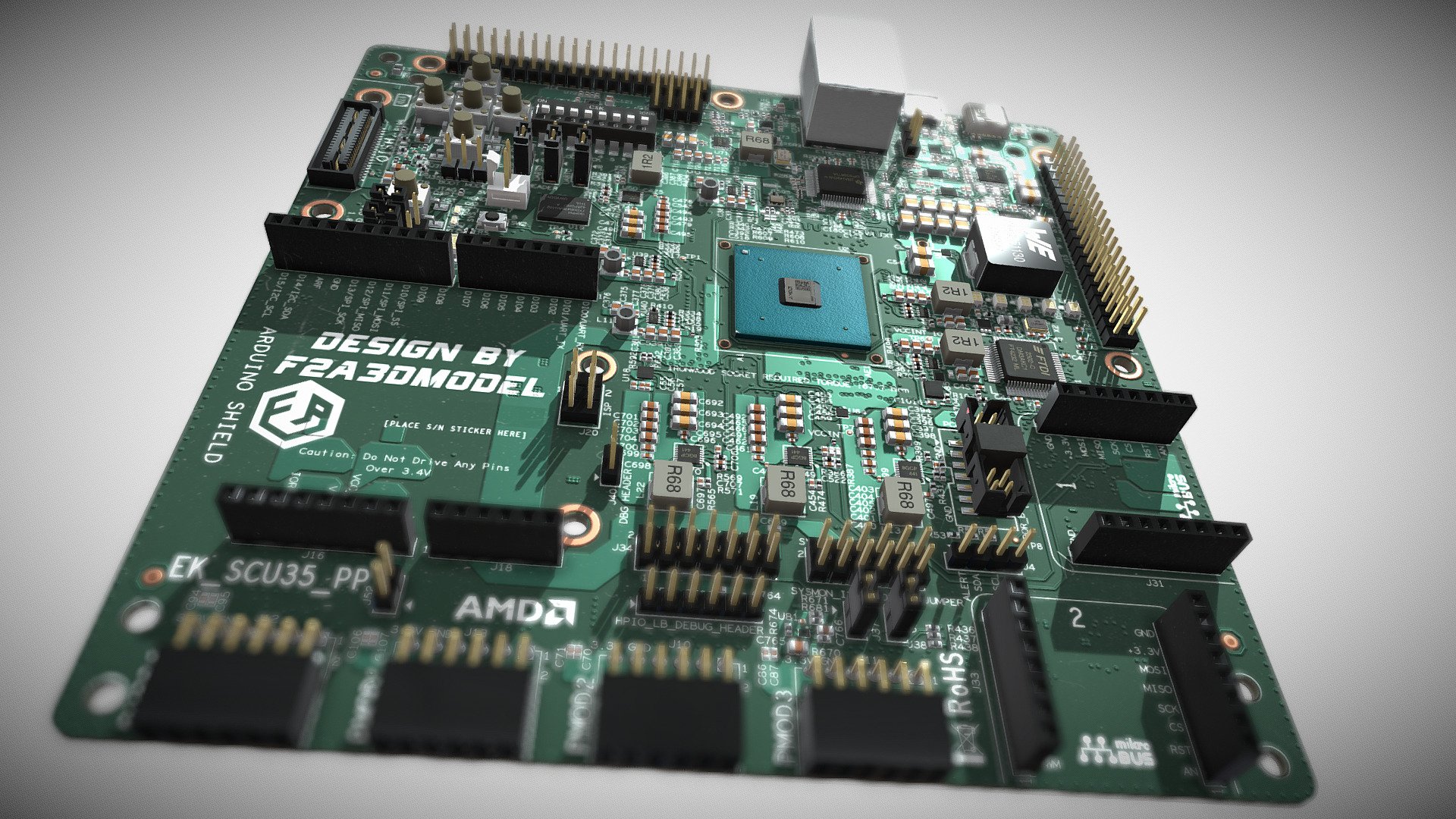Spartan UltraScale+ SCU35 — Sketchfab embed 3D viewer