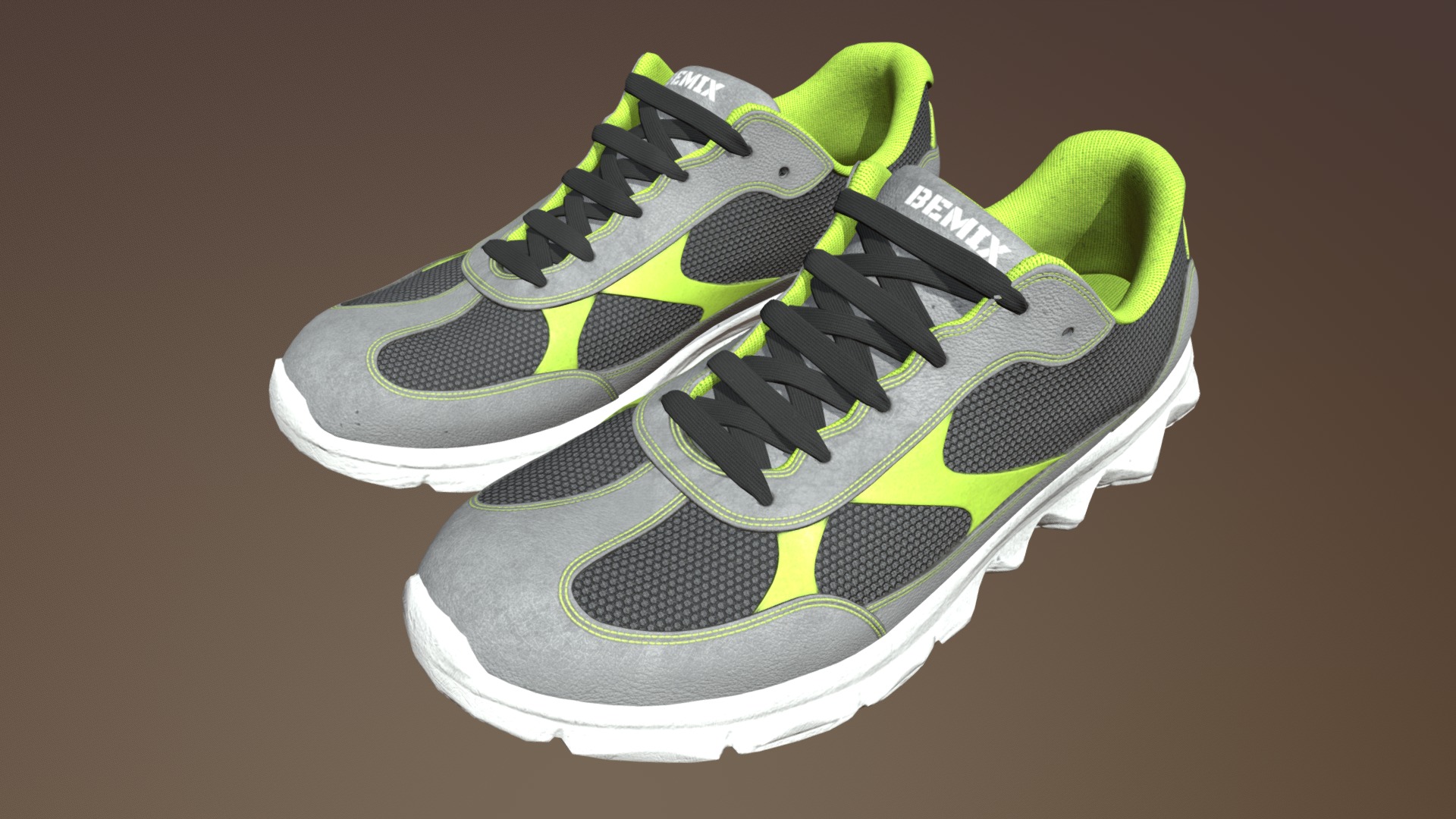 3D model Sneakers - This is a 3D model of the Sneakers. The 3D model is about a pair of green and black tennis shoes.