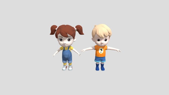 Cartoon Boy and Girl 3D Characters 3D Model