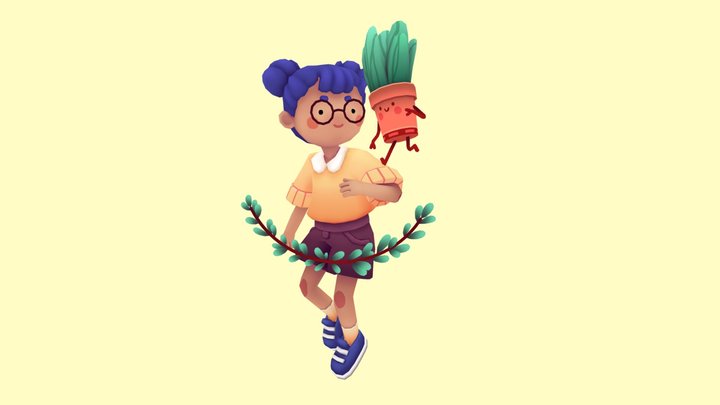 Girl with Plant - Megaelod #drawthisinyourstyle 3D Model