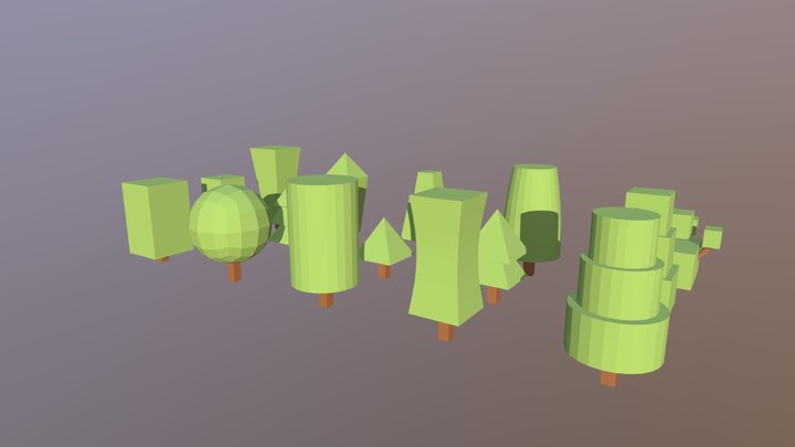 Set of 15 low-polygon trees – Free 3D Model STL