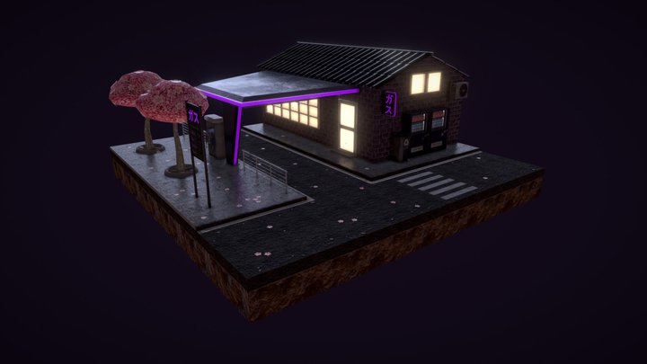 Cubicle Japanese Gas Station 3D Model