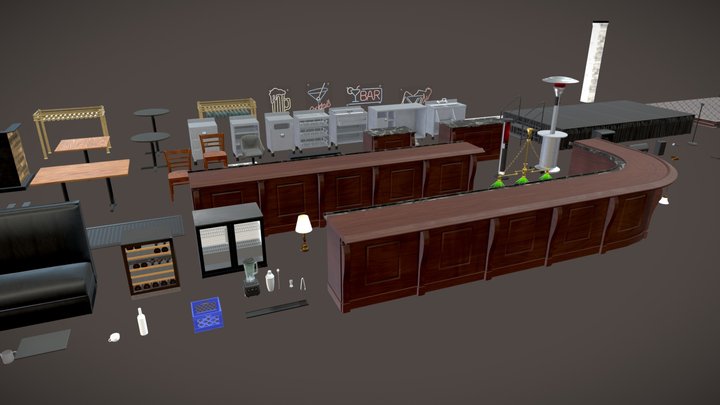 Restaurant Bar Pack Interior Props Furniture 3D Model