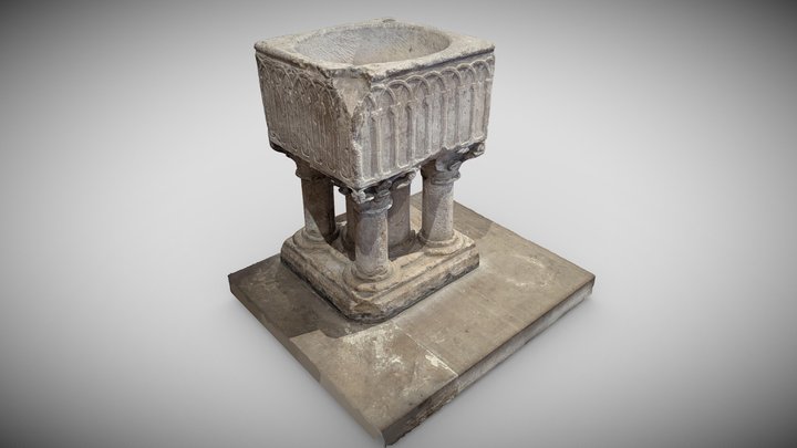 12th Century Carved Stone Font, Crambe 3D Model