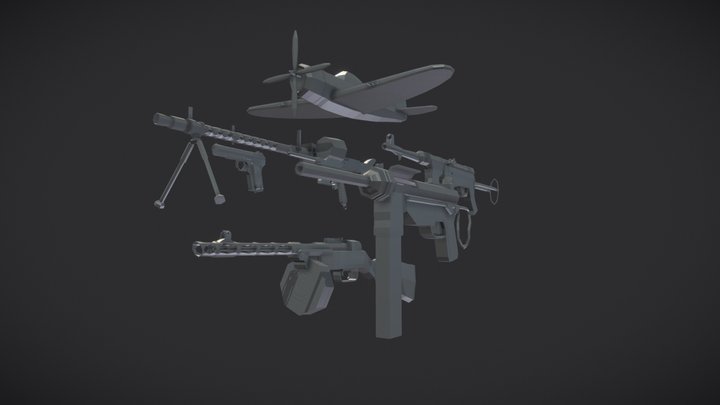 Lowpoly WWII weapons 3D model 3D Model