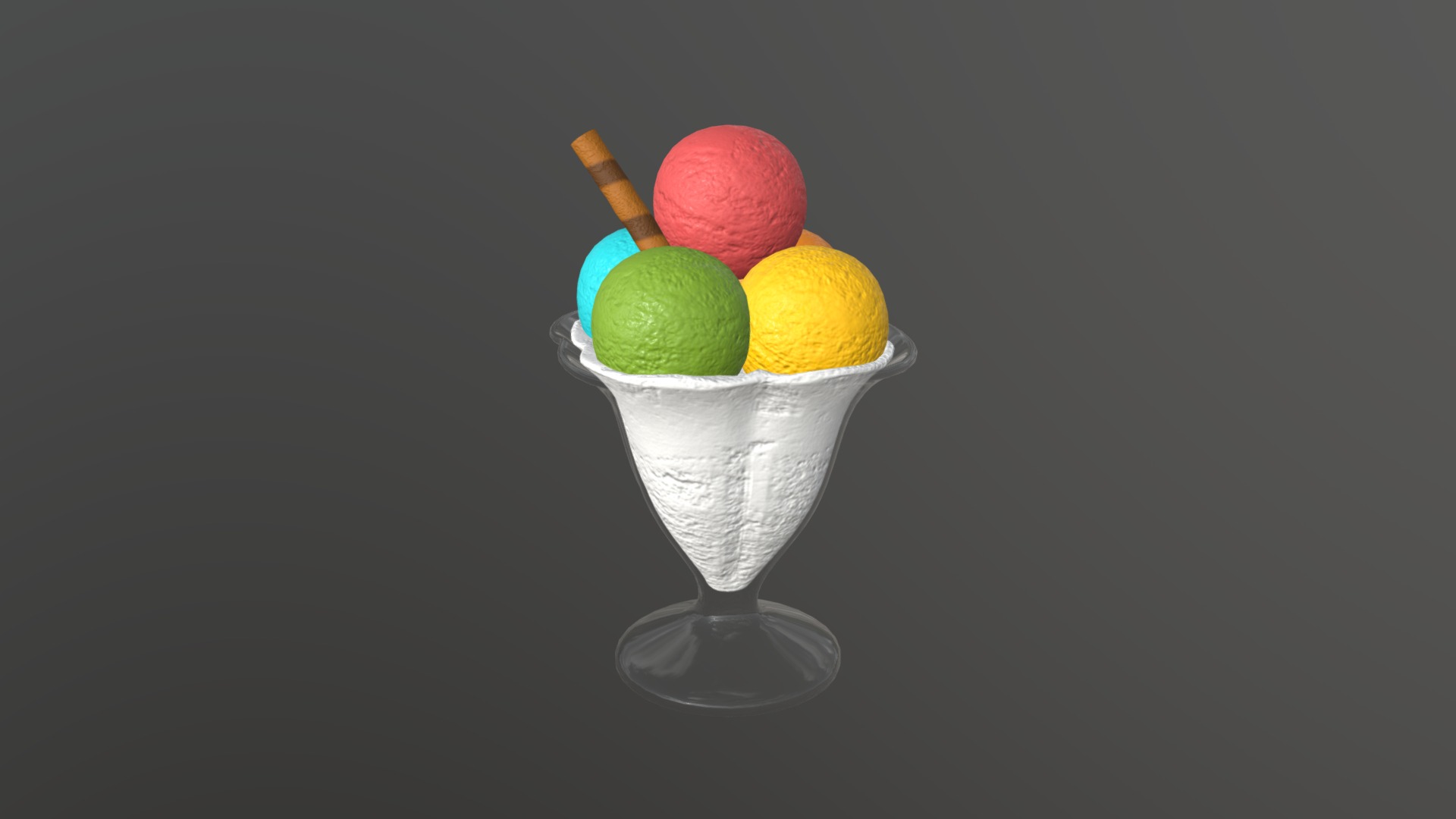 3D model Ice cream balls in glass dish - This is a 3D model of the Ice cream balls in glass dish. The 3D model is about a cup with a drink and fruit in it.