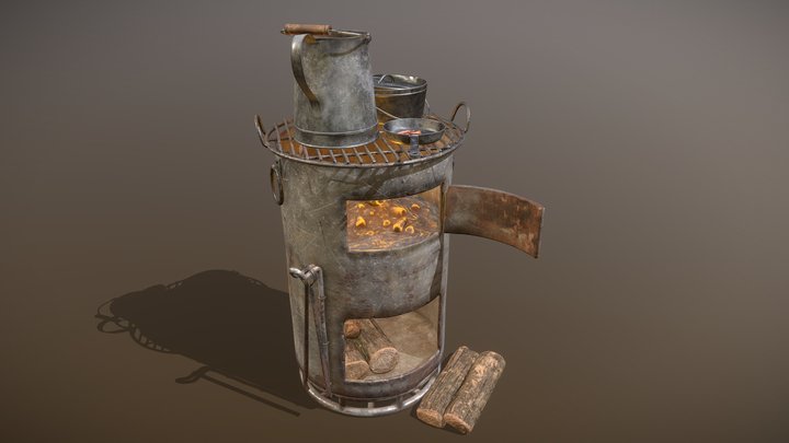 Oil Drum Stove Set 3D Model
