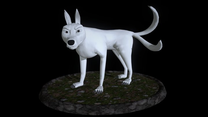 Two Tailed White Wolf 3D Model