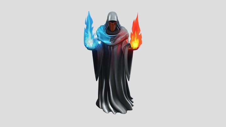 Mystical figure conjuring fire and ice magic 3D Model