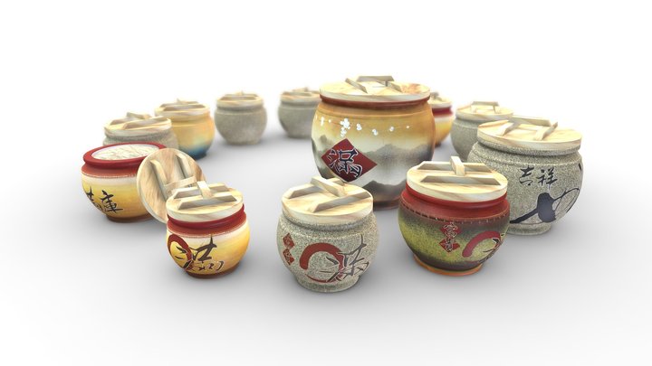 【3D模擬-頂級】台灣鶯歌頂級米甕顏色與大小展示 3D Model