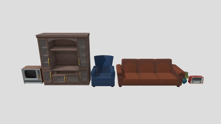 Retro Living Room Furniture 3D Model