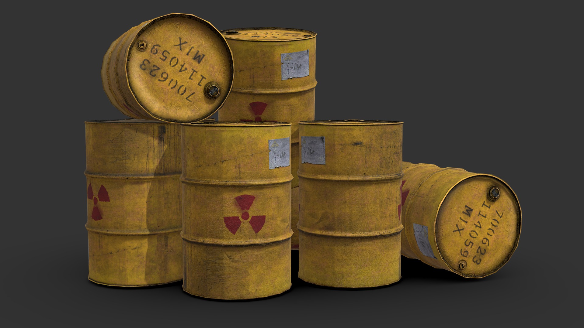 3D model Radioactive Waste Barrels - This is a 3D model of the Radioactive Waste Barrels. The 3D model is about a group of barrels.