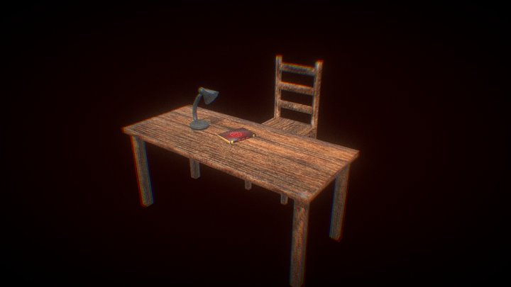 Low Poly Wooden Desk & Chair Psx style