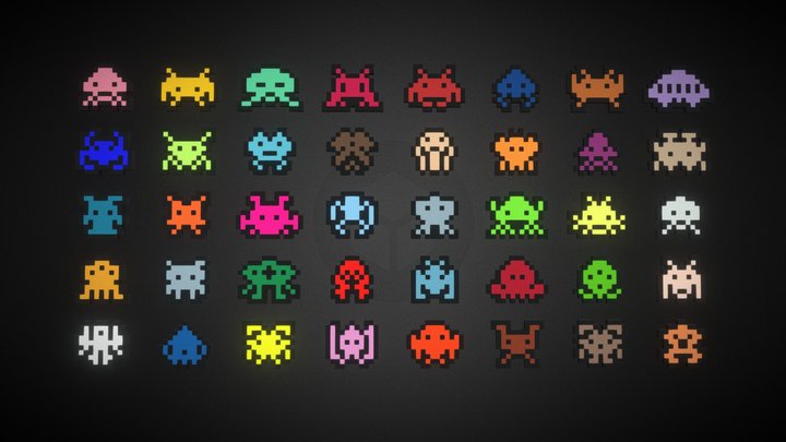 Space Invaders Extra Aliens Pixel / Voxel 3D Model