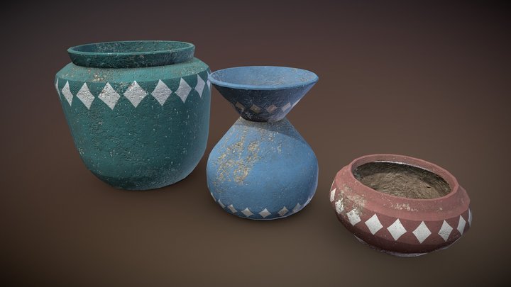 Ceramic Flower Pot Vase Set Bundle 3D Model