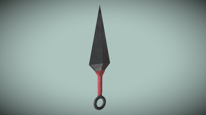 Kunai Knife with Red Wrap 3D Model