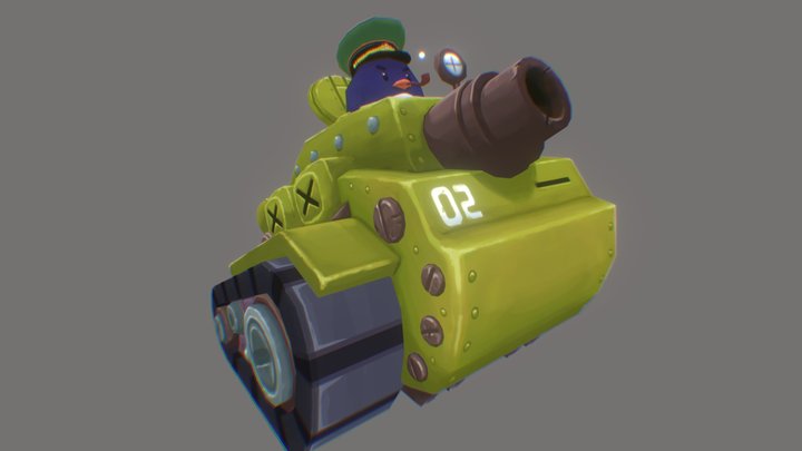 Toon Tank with Penguin General 3D Model