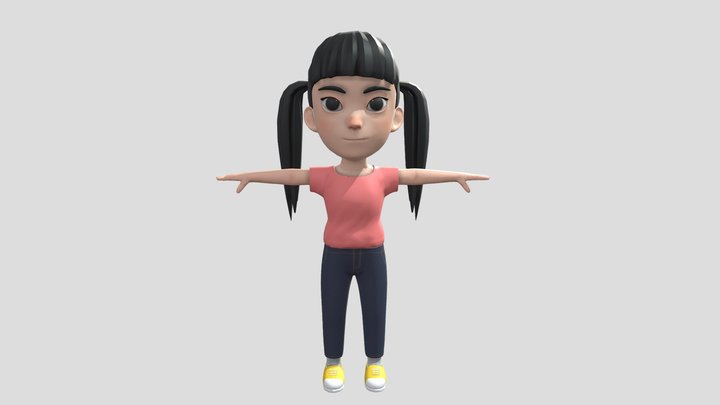 Cartoon girl Low poly 3D Model