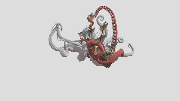 Galleon & Kraken 3D Model