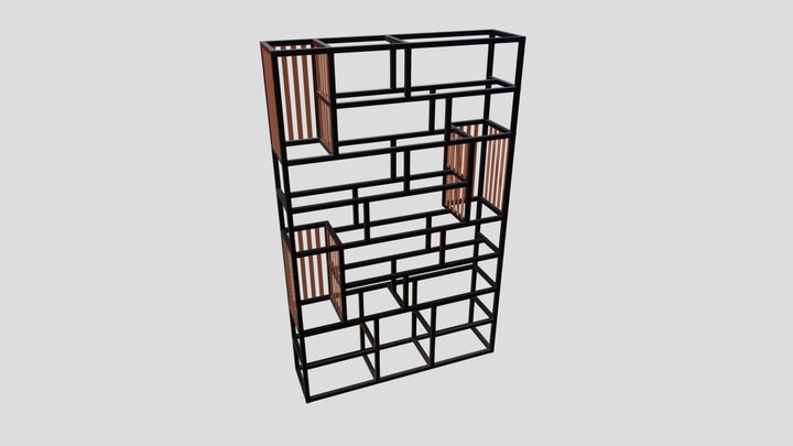 Bookshelf with metal and wood 3D Model