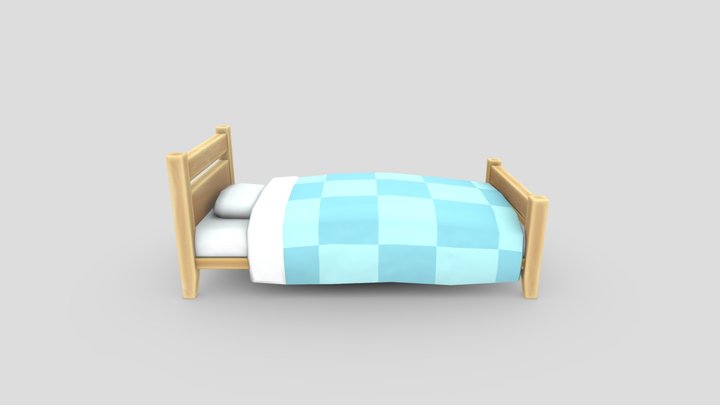 Stylized Low Poly Wooden Bed 3D Model