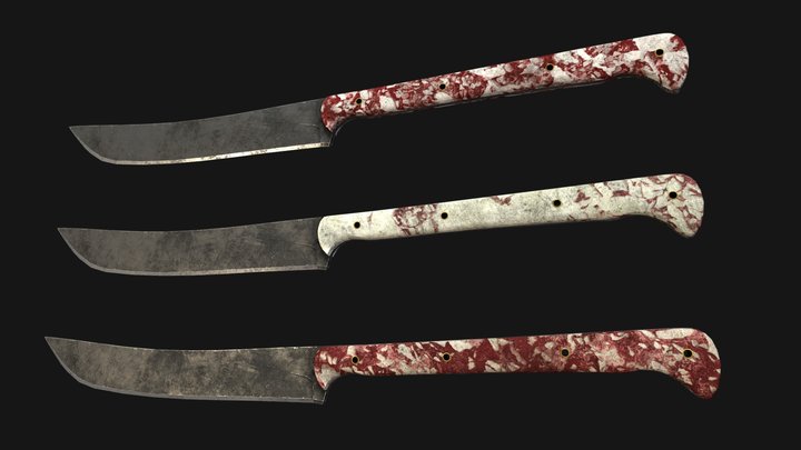 Used long battle knife with 3 handle variations 3D Model