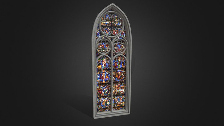 Gothic window with painted glass 3D Model