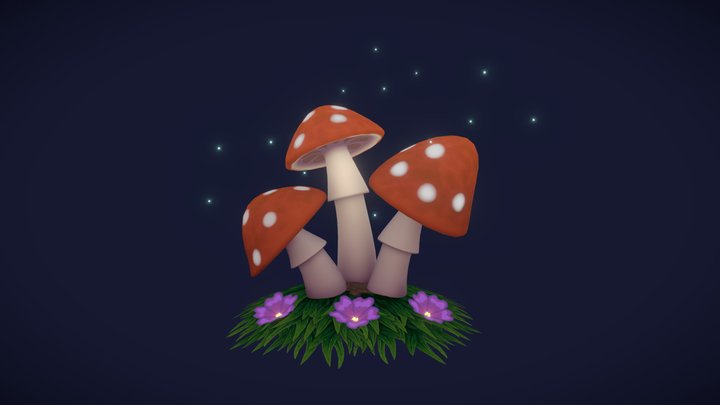 Three Cozy Shrooms 3D Model