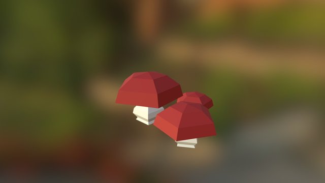 3 Red Mushrooms 3D Model